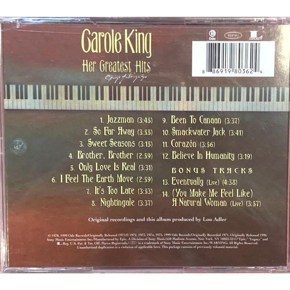 Carole King Her Greatest Hits Sealed CD 14 Tracks I Feel the Earth Move - Picture 2 of 2
